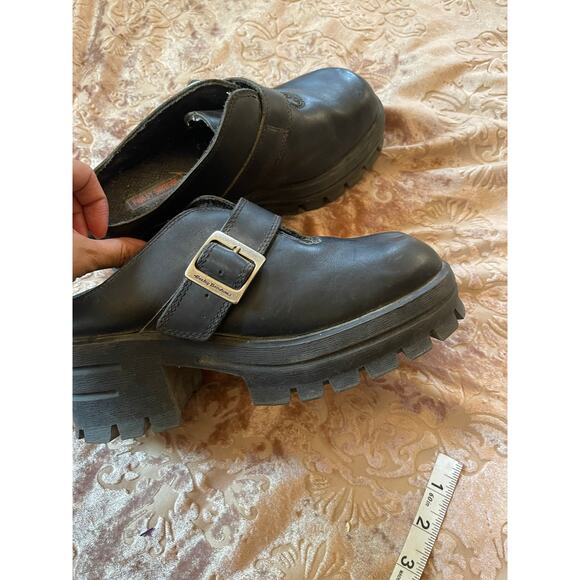 Y2k Harley Davidson chunky black‎ leather mule heels size 8.5 - Picture 5 of 8